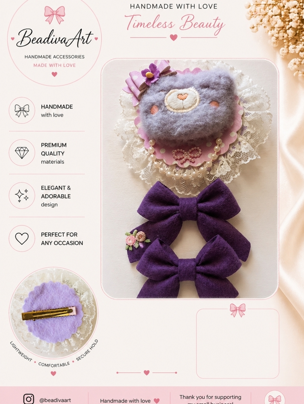 Purple Bear Hair Clip Set🎀